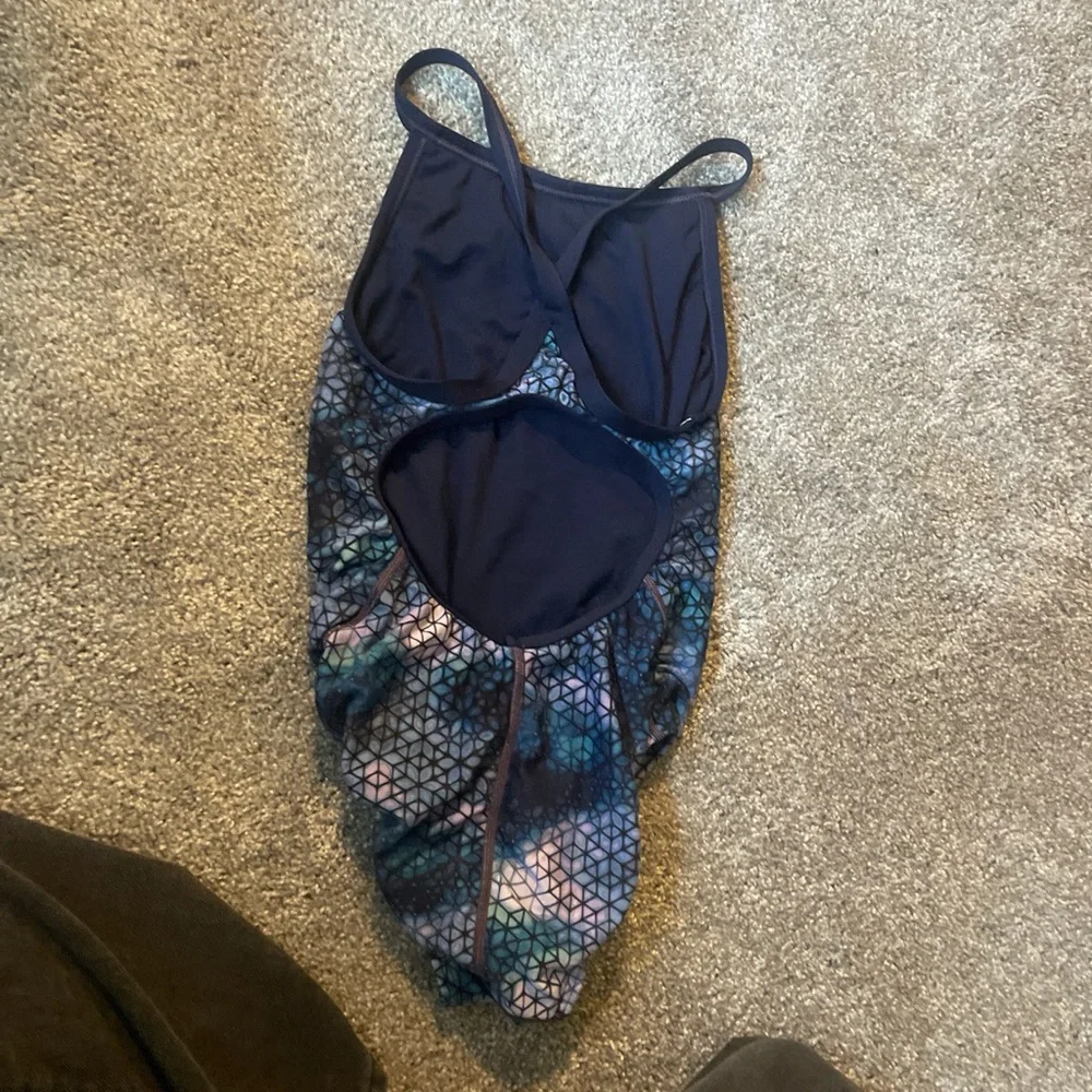 Geometric Blue and Black Swimsuit - Picture 2 of 2